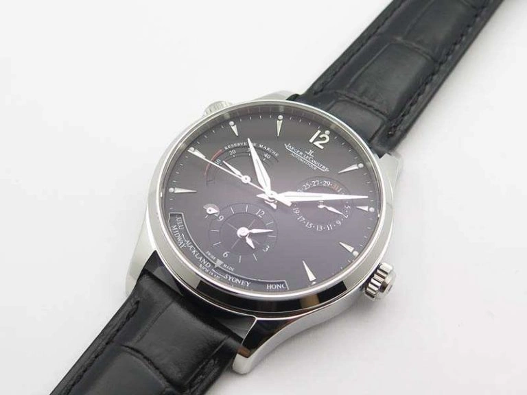 Master Control Power Reserve SS Black Dial On Black Leather Strap A939