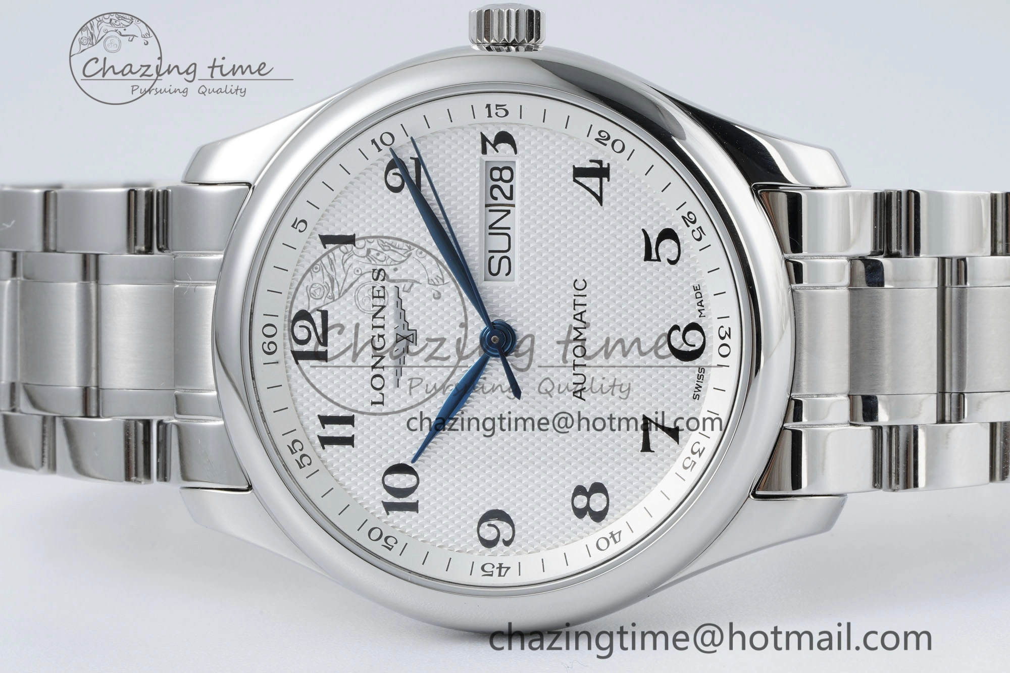 Master Day Date SS LGF 1:1 Best Edition White Textured Dial on SS Bracelet A2836 V2