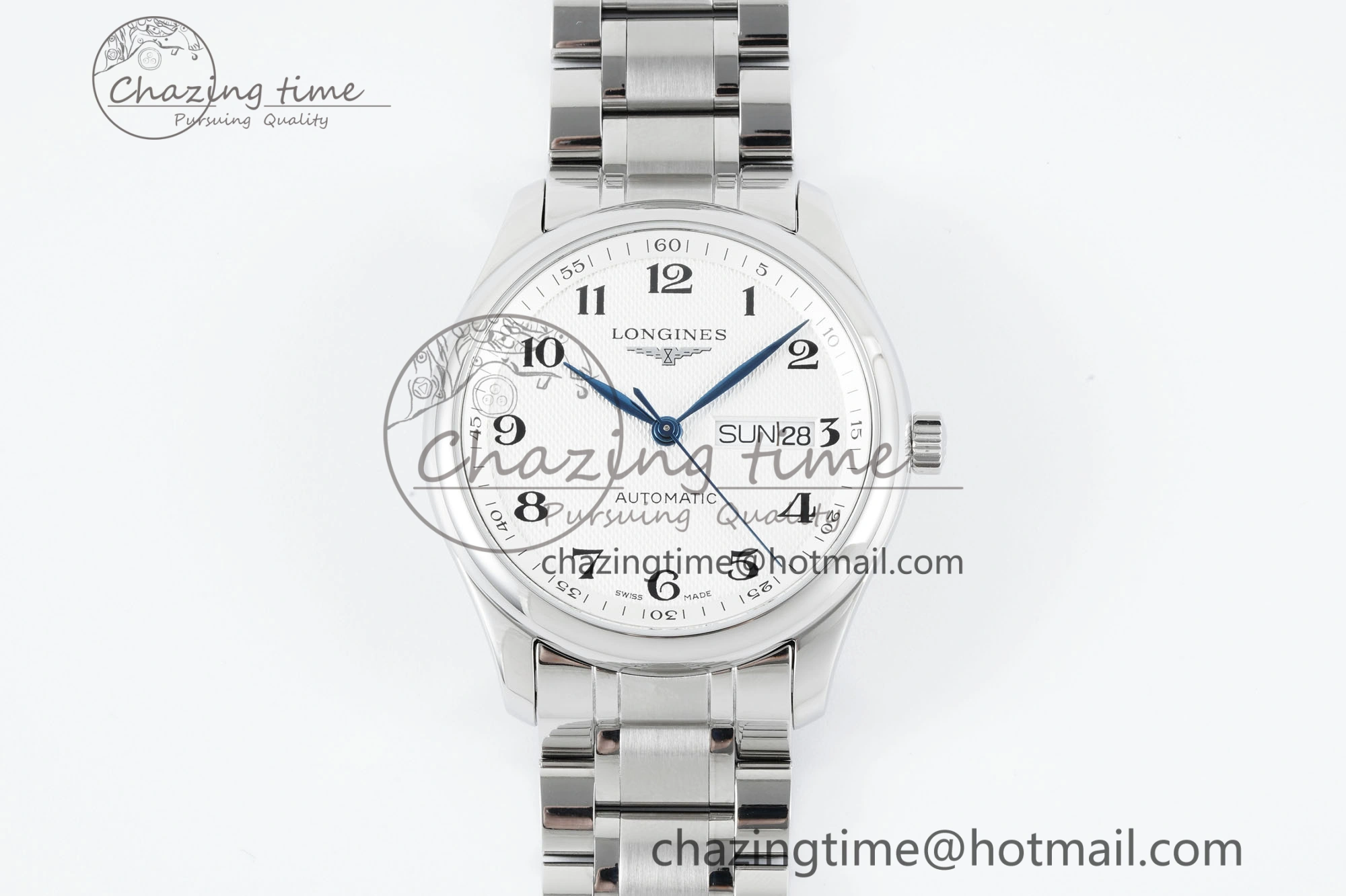Master Day Date SS LGF 1:1 Best Edition White Textured Dial on SS Bracelet A2836 V2