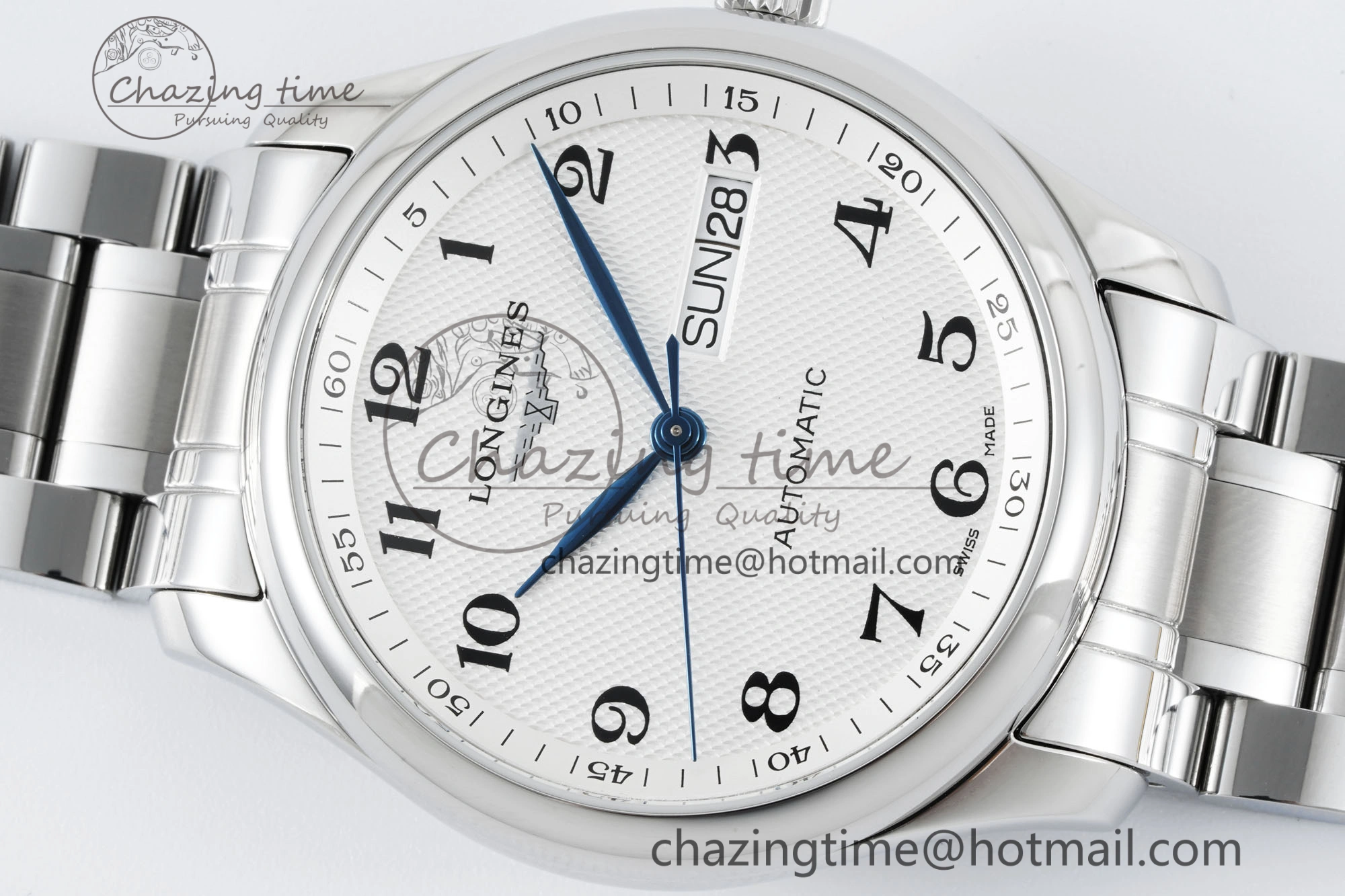 Master Day Date SS LGF 1:1 Best Edition White Textured Dial on SS Bracelet A2836 V2