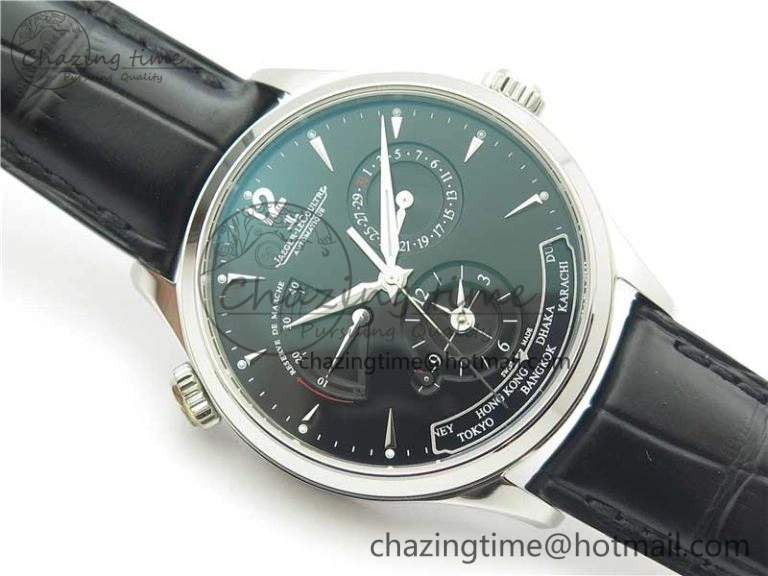 Master Geographic Real PR SS ZF 1:1 Best Edition Black Dial on Black Leather Strap A939