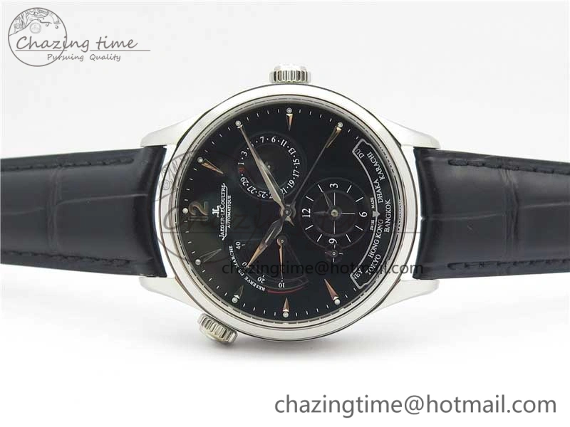 Master Geographic Real PR SS ZF 1:1 Best Edition Black Dial on Black Leather Strap A939