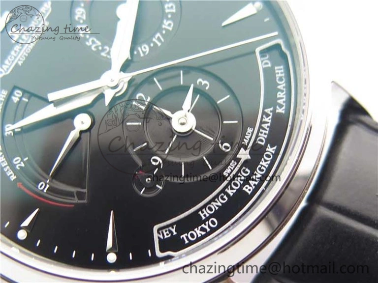 Master Geographic Real PR SS ZF 1:1 Best Edition Black Dial on Black Leather Strap A939