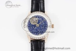 Master Grande Tradition RG Blue Revolves Dial Diamonds Bezel on Black Leather Strap