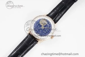 Master Grande Tradition RG Blue Revolves Dial Diamonds Bezel on Black Leather Strap