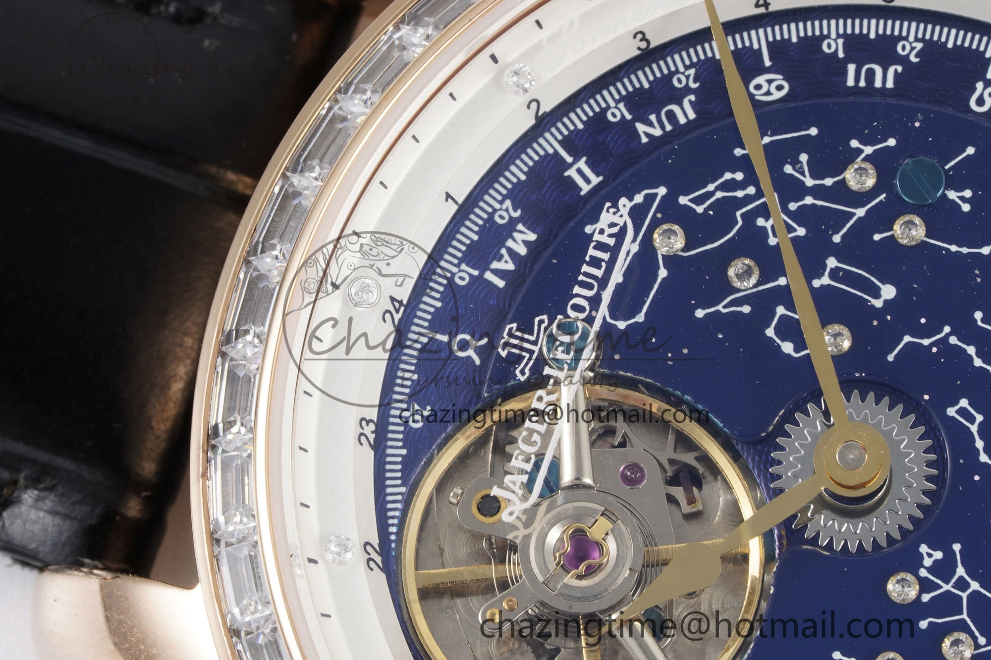 Master Grande Tradition RG Blue Revolves Dial Diamonds Bezel on Black Leather Strap