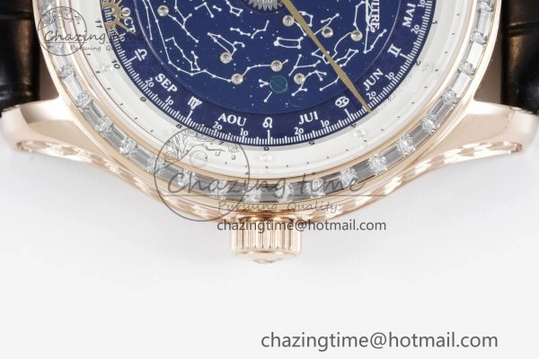 Master Grande Tradition RG Blue Revolves Dial Diamonds Bezel on Black Leather Strap