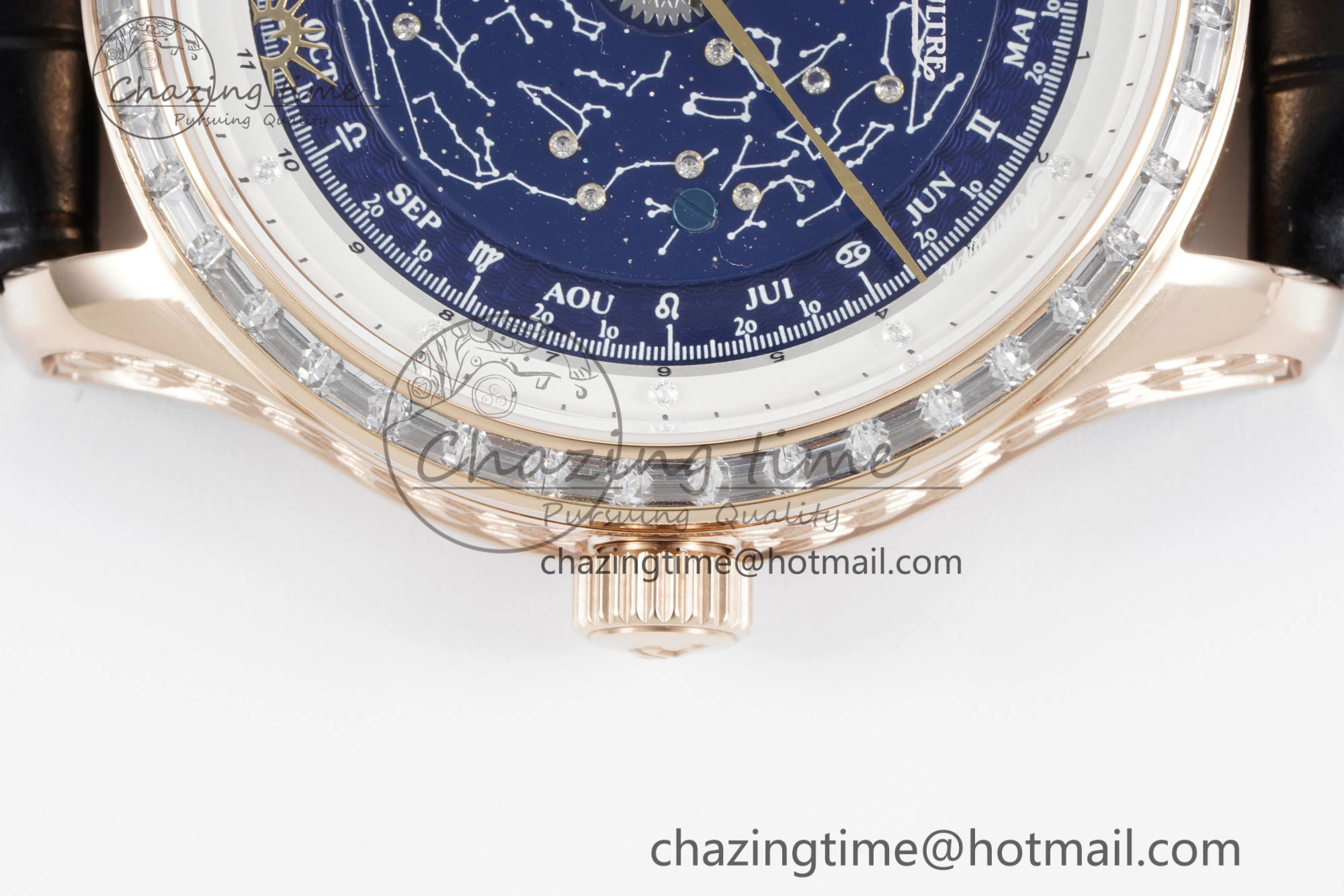 Master Grande Tradition RG Blue Revolves Dial Diamonds Bezel on Black Leather Strap