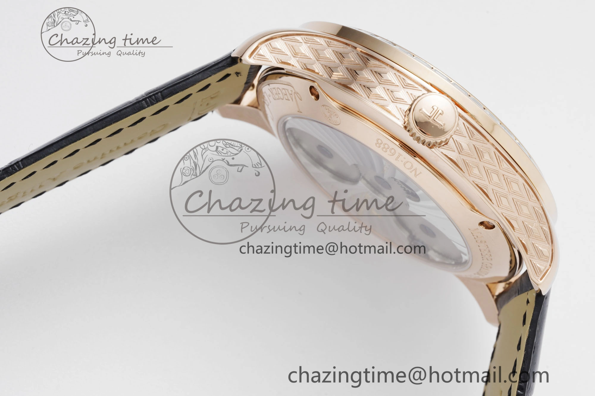 Master Grande Tradition RG Blue Revolves Dial Diamonds Bezel on Black Leather Strap
