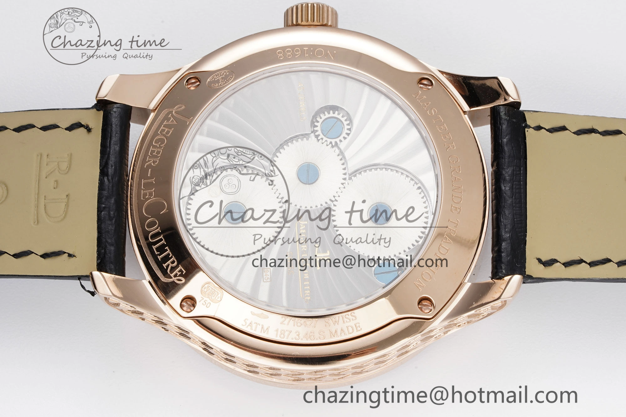 Master Grande Tradition RG Blue Revolves Dial Diamonds Bezel on Black Leather Strap