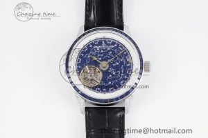 Master Grande Tradition SS Blue Revolves Dial Blue Diamonds Bezel on Black Leather Strap