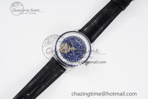 Master Grande Tradition SS Blue Revolves Dial Blue Diamonds Bezel on Black Leather Strap