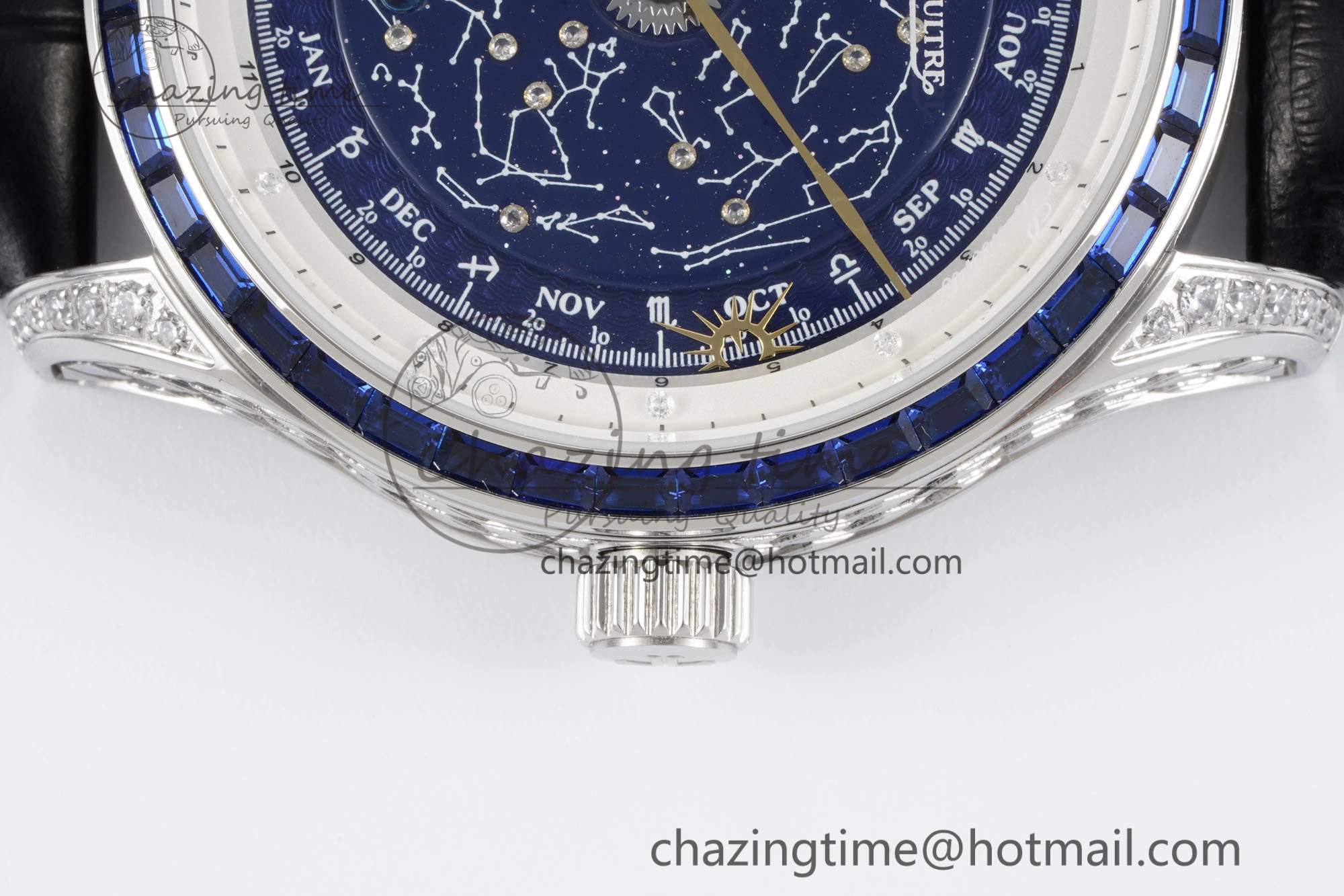 Master Grande Tradition SS Blue Revolves Dial Blue Diamonds Bezel on Black Leather Strap