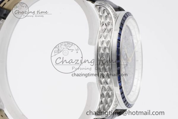 Master Grande Tradition SS Blue Revolves Dial Blue Diamonds Bezel on Black Leather Strap