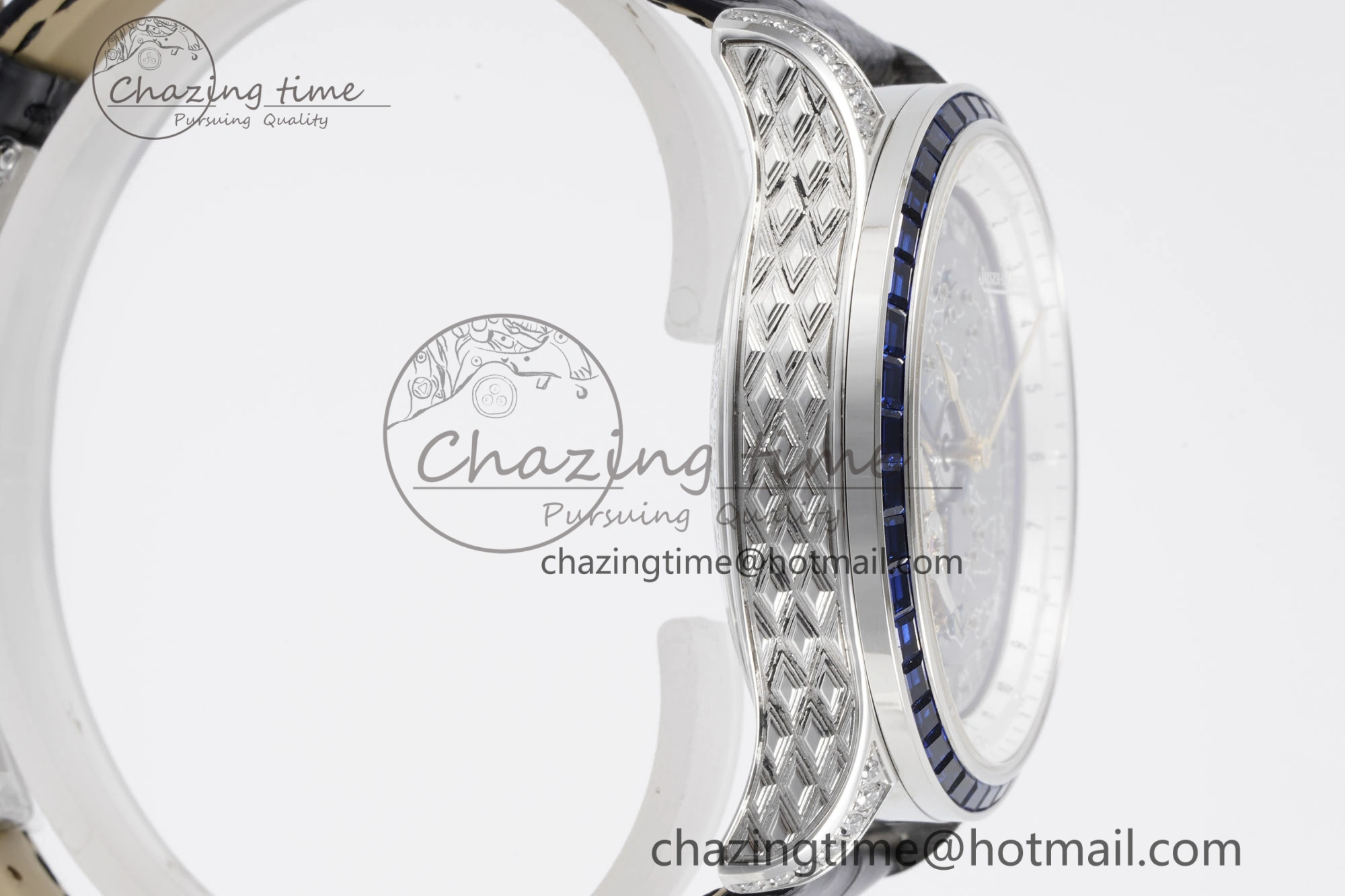 Master Grande Tradition SS Blue Revolves Dial Blue Diamonds Bezel on Black Leather Strap