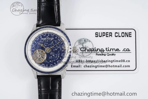 Master Grande Tradition SS Blue Revolves Dial Blue Diamonds Bezel on Black Leather Strap