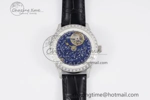 Master Grande Tradition SS Blue Revolves Dial Diamonds Bezel on Black Leather Strap