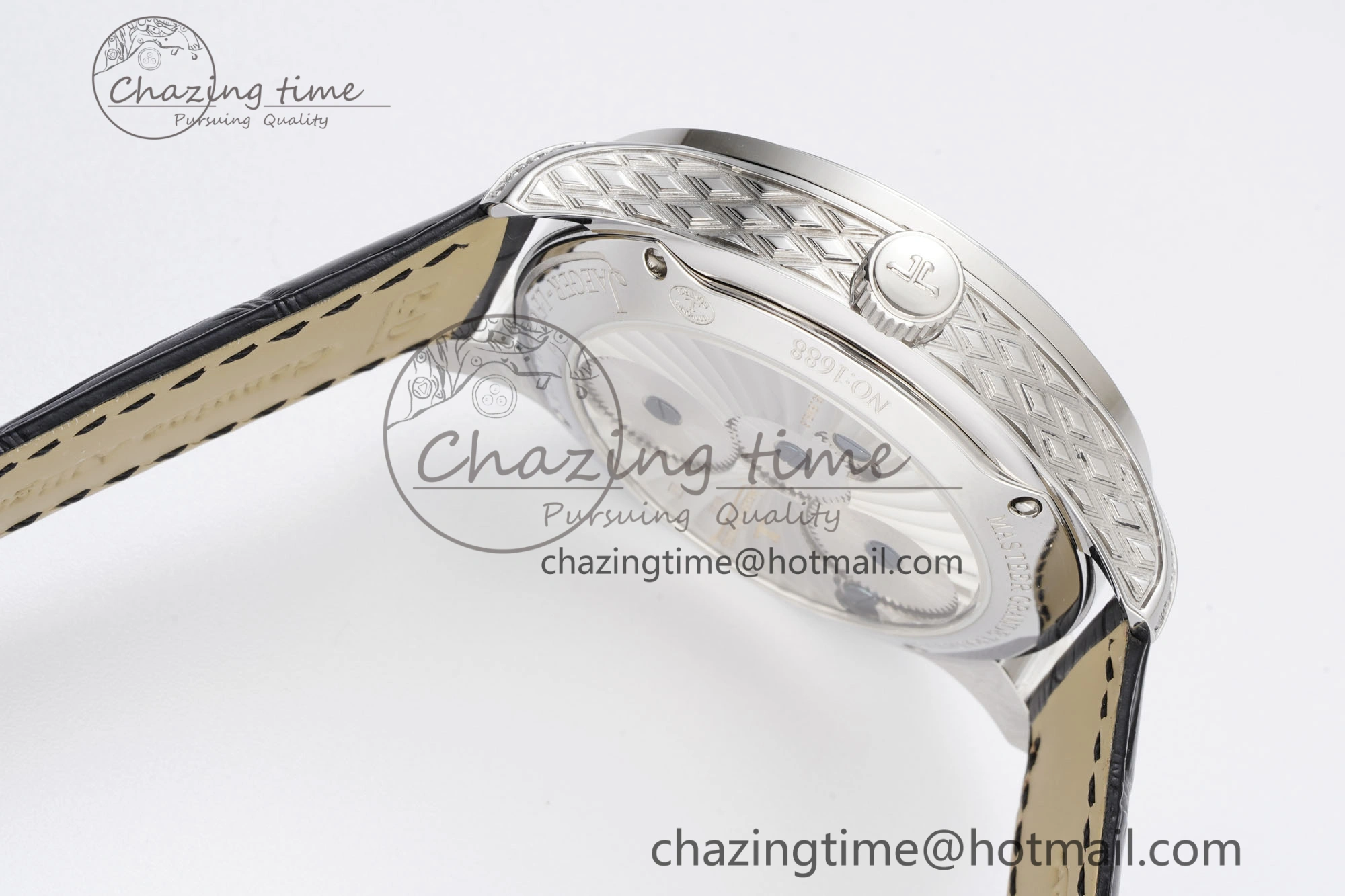 Master Grande Tradition SS Blue Revolves Dial Diamonds Bezel on Black Leather Strap