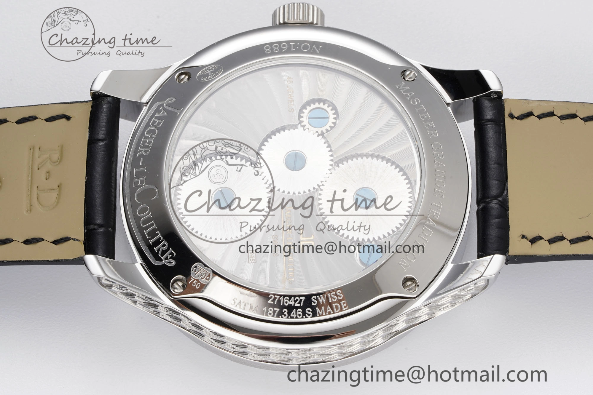 Master Grande Tradition SS Blue Revolves Dial Diamonds Bezel on Black Leather Strap
