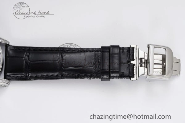 Master Grande Tradition SS Blue Revolves Dial Diamonds Bezel on Black Leather Strap