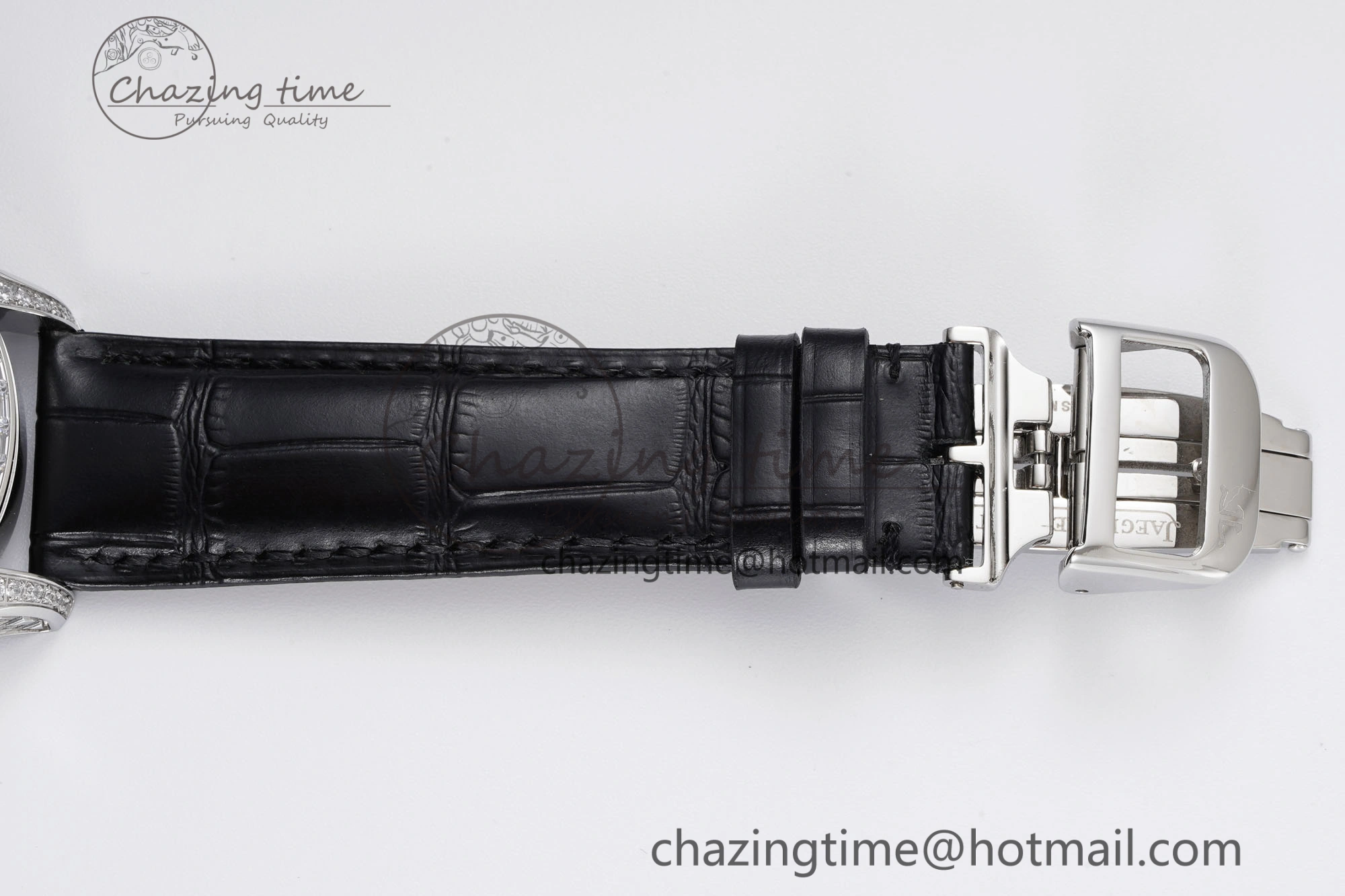 Master Grande Tradition SS Blue Revolves Dial Diamonds Bezel on Black Leather Strap