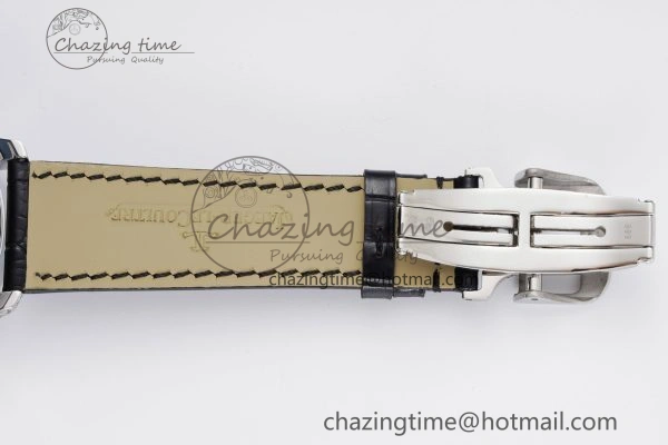 Master Grande Tradition SS Blue Revolves Dial Diamonds Bezel on Black Leather Strap