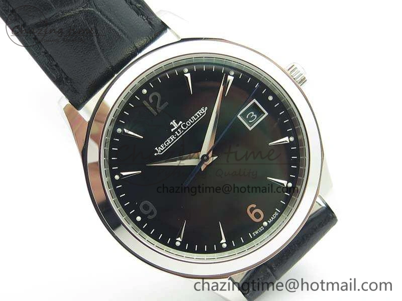 Master Grande Ultra Thin SS ZF Best Edition Black Dial On Black Leather Strap A899