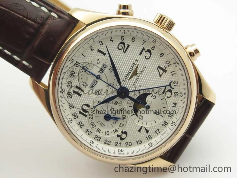Master Moonphase Chronograph RG GSF 1:1 Best Edition White Dial on Brown Leather Strap A7751