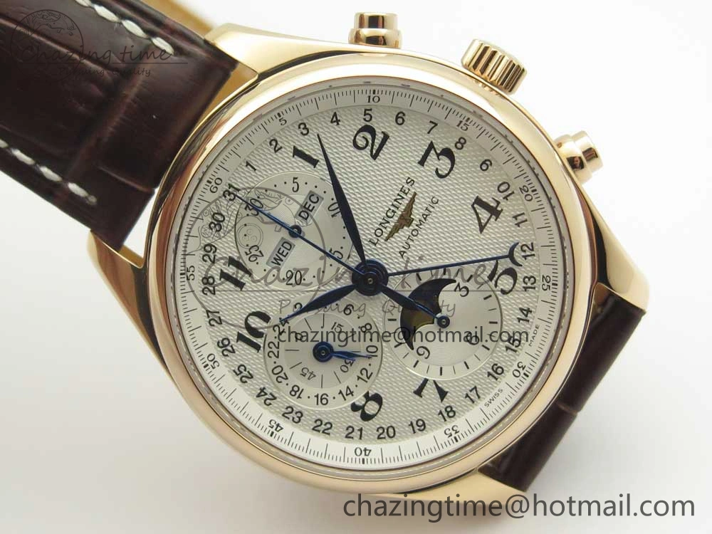 Master Moonphase Chronograph RG GSF 1:1 Best Edition White Dial on Brown Leather Strap A7751