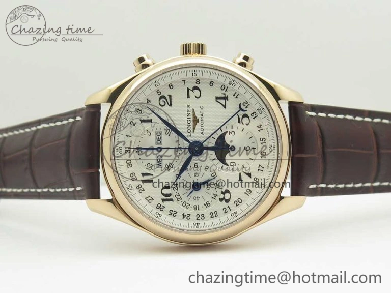 Master Moonphase Chronograph RG GSF 1:1 Best Edition White Dial on Brown Leather Strap A7751
