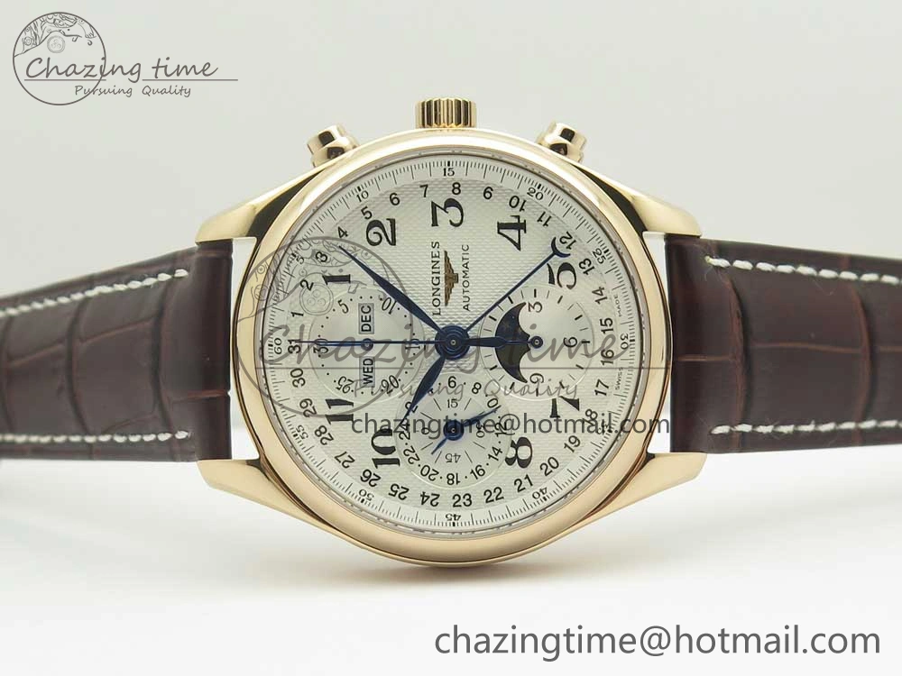 Master Moonphase Chronograph RG GSF 1:1 Best Edition White Dial on Brown Leather Strap A7751