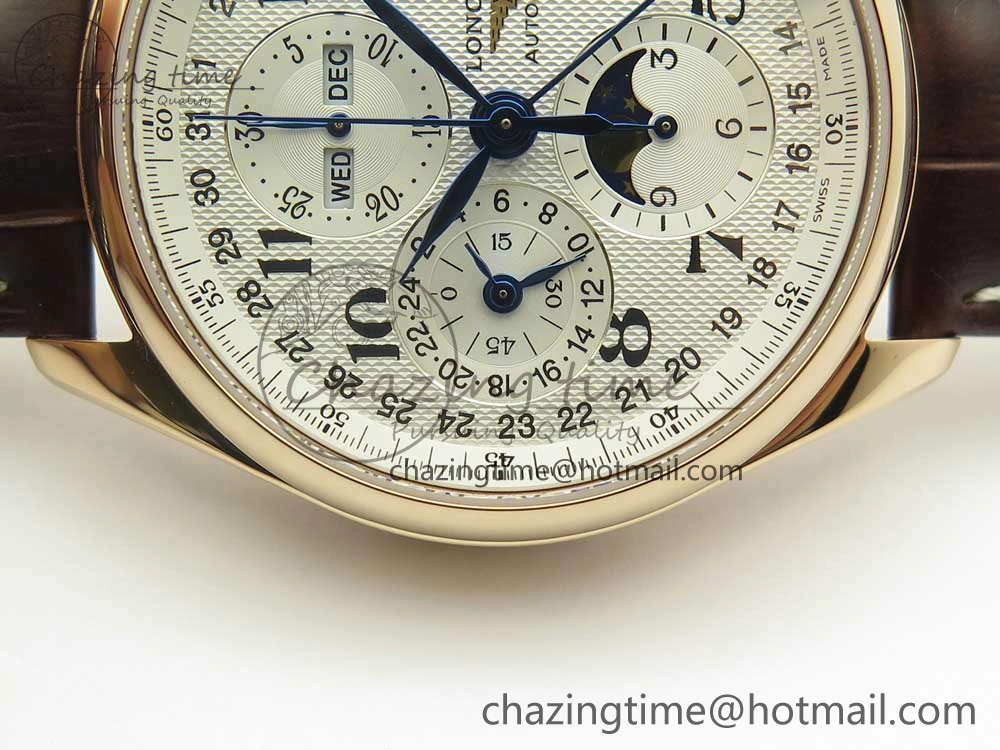 Master Moonphase Chronograph RG GSF 1:1 Best Edition White Dial on Brown Leather Strap A7751