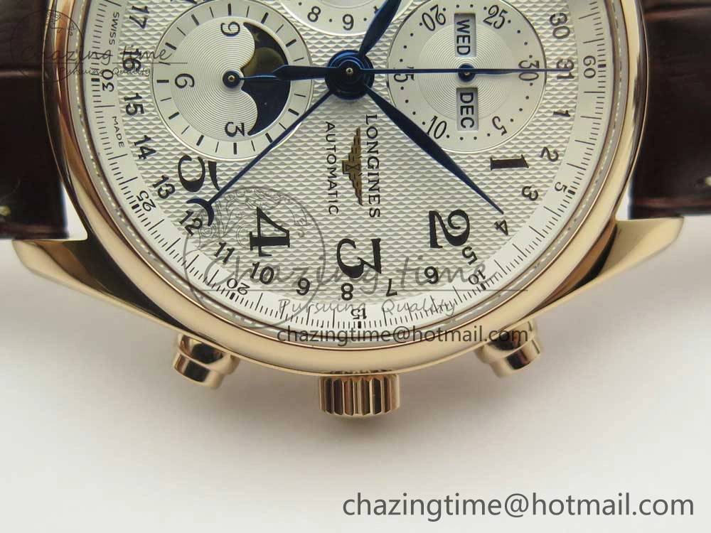Master Moonphase Chronograph RG GSF 1:1 Best Edition White Dial on Brown Leather Strap A7751