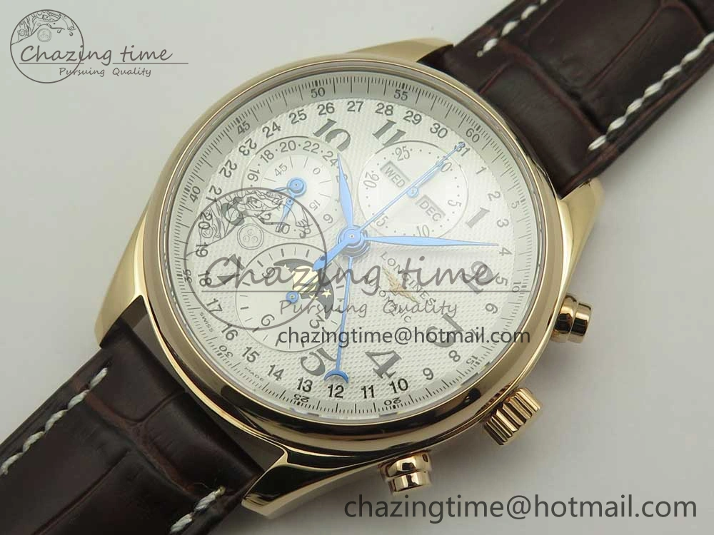 Master Moonphase Chronograph RG GSF 1:1 Best Edition White Dial on Brown Leather Strap A7751
