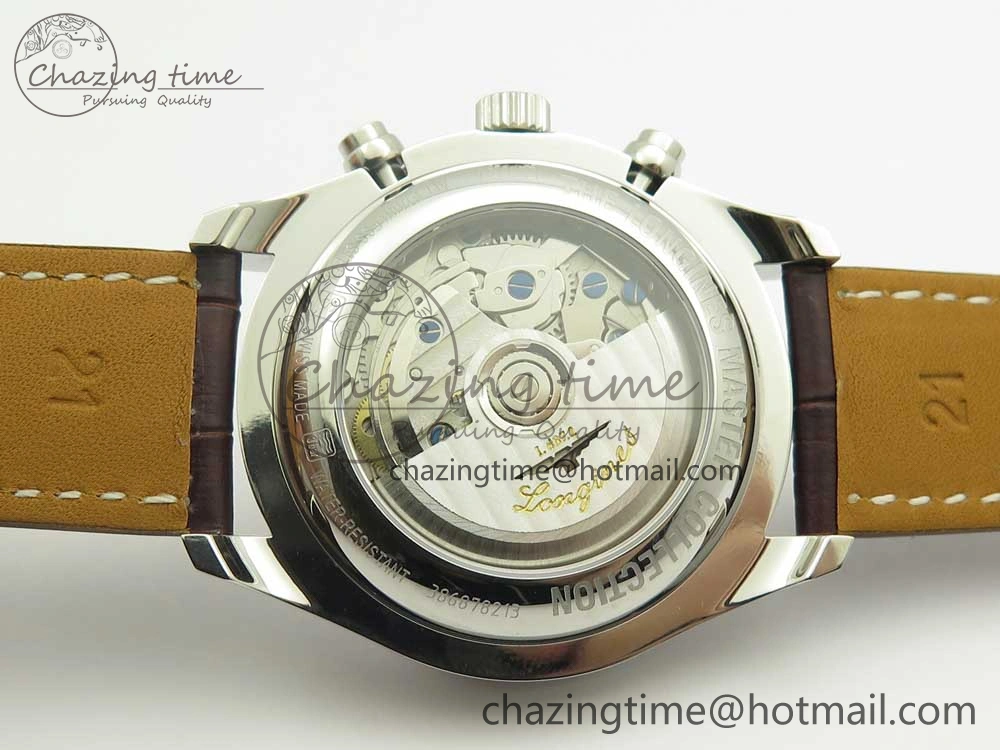 Master Moonphase Chronograph SS GSF 1:1 Best Edition White Dial on Brown Leather Strap A7751