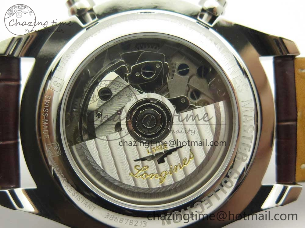 Master Moonphase Chronograph SS GSF 1:1 Best Edition White Dial on Brown Leather Strap A7751