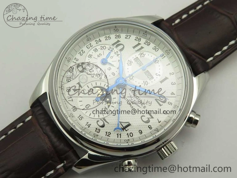 Master Moonphase Chronograph SS GSF 1:1 Best Edition White Dial on Brown Leather Strap A7751