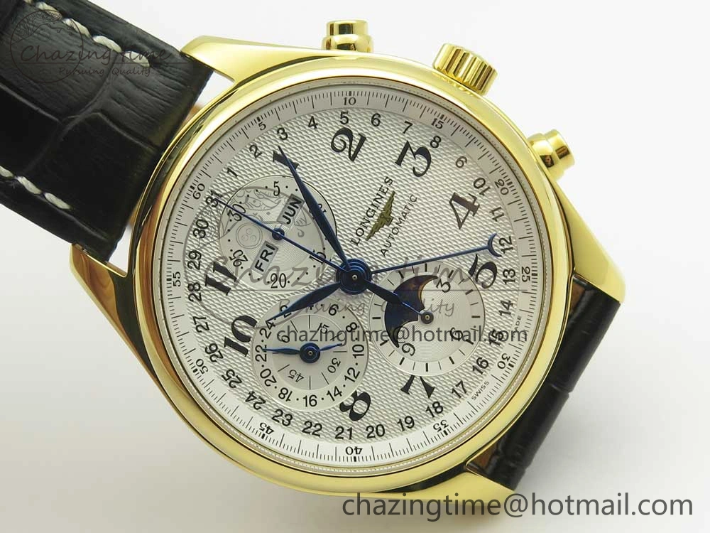 Master Moonphase Chronograph YG GSF 1:1 Best Edition White Dial on Brown Leather Strap A7751