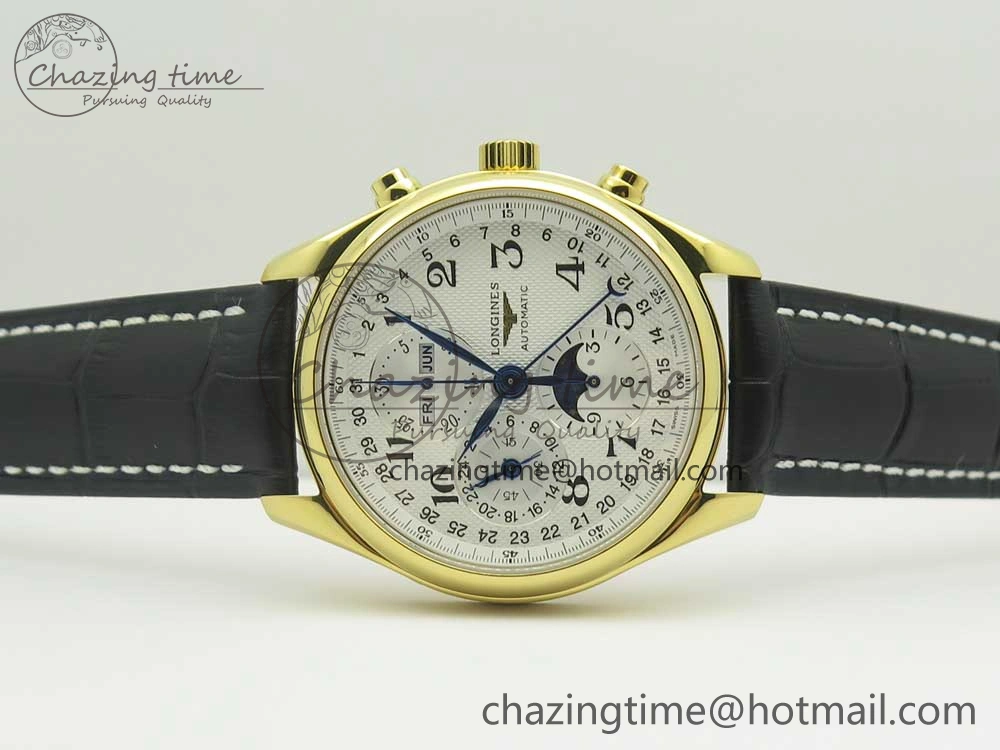 Master Moonphase Chronograph YG GSF 1:1 Best Edition White Dial on Brown Leather Strap A7751