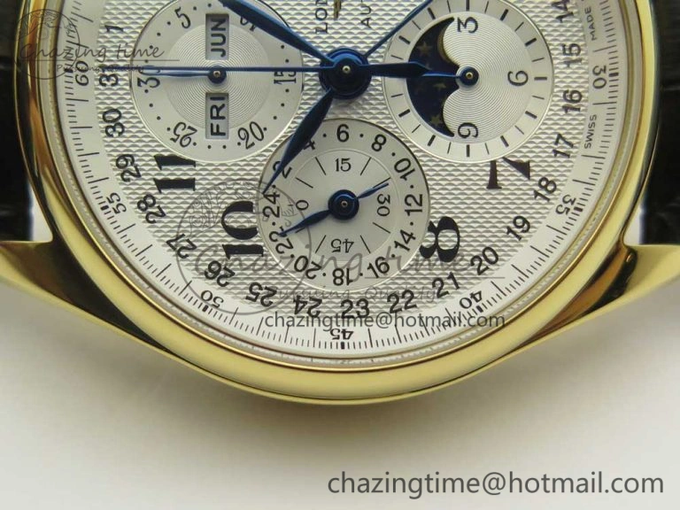 Master Moonphase Chronograph YG GSF 1:1 Best Edition White Dial on Brown Leather Strap A7751