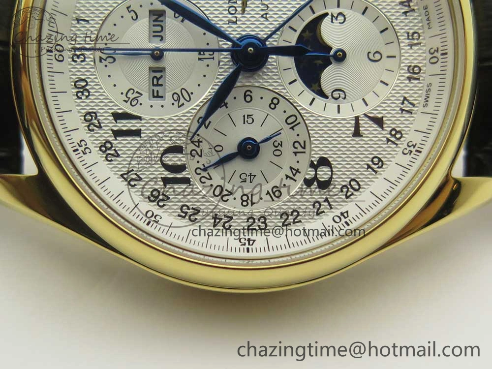 Master Moonphase Chronograph YG GSF 1:1 Best Edition White Dial on Brown Leather Strap A7751