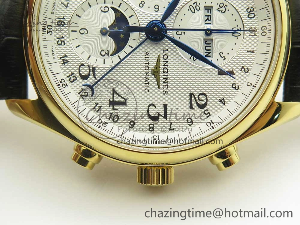 Master Moonphase Chronograph YG GSF 1:1 Best Edition White Dial on Brown Leather Strap A7751