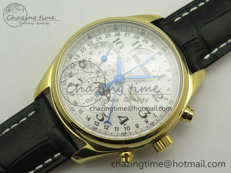 Master Moonphase Chronograph YG GSF 1:1 Best Edition White Dial on Brown Leather Strap A7751