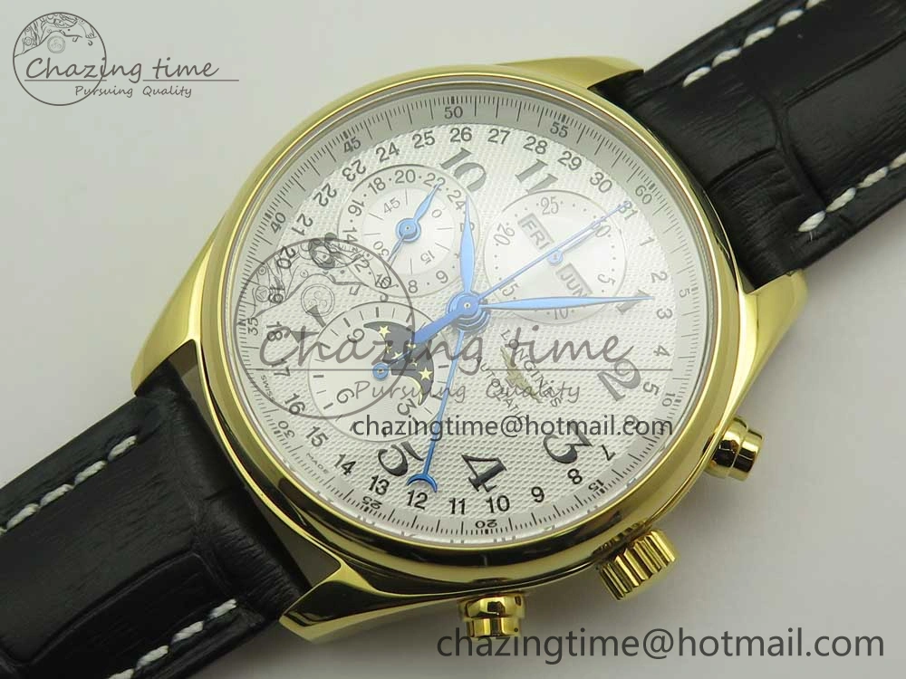 Master Moonphase Chronograph YG GSF 1:1 Best Edition White Dial on Brown Leather Strap A7751