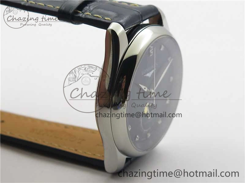 Master Moonphase L2.909.4.78.3 SS GSF 1:1 Best Edtion Blue Dial Crystal Markers On Blue Leather Strap A899 V3