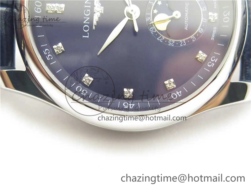 Master Moonphase L2.909.4.78.3 SS GSF 1:1 Best Edtion Blue Dial Crystal Markers On Blue Leather Strap A899 V3