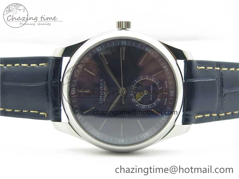 Master Moonphase L2.909.4.78.3 SS GSF 1:1 Best Edtion Blue Dial Sticks Markers On Blue Leather Strap A899 V3