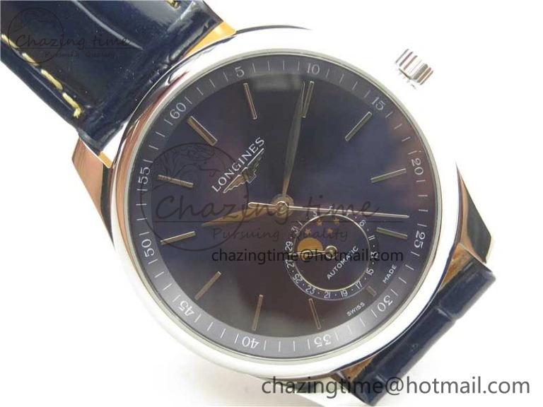 Master Moonphase L2.909.4.78.3 SS GSF 1:1 Best Edtion Blue Dial Sticks Markers On Blue Leather Strap A899 V3