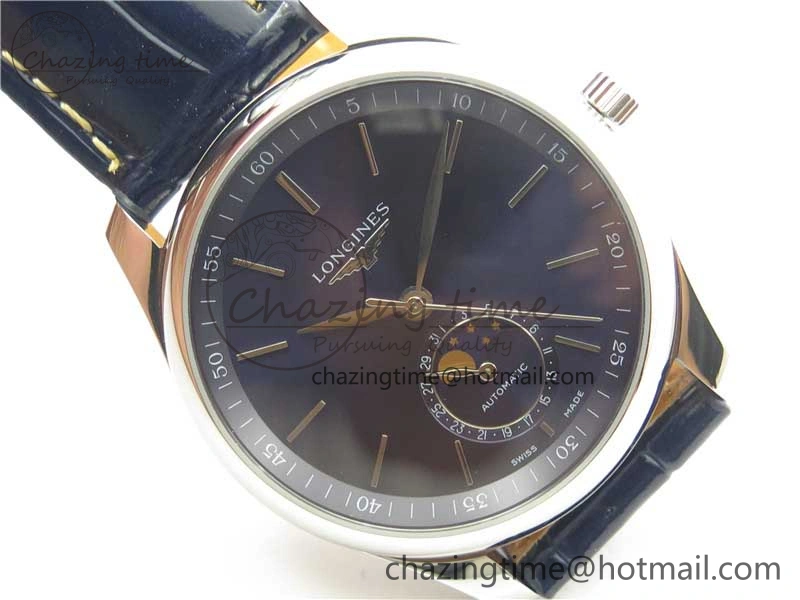 Master Moonphase L2.909.4.78.3 SS GSF 1:1 Best Edtion Blue Dial Sticks Markers On Blue Leather Strap A899 V3