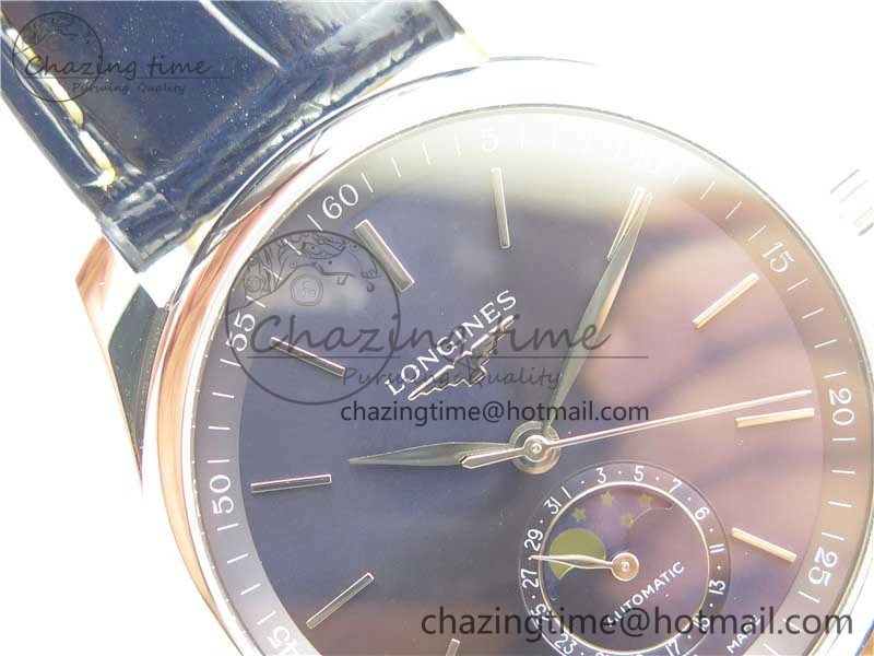 Master Moonphase L2.909.4.78.3 SS GSF 1:1 Best Edtion Blue Dial Sticks Markers On Blue Leather Strap A899 V3